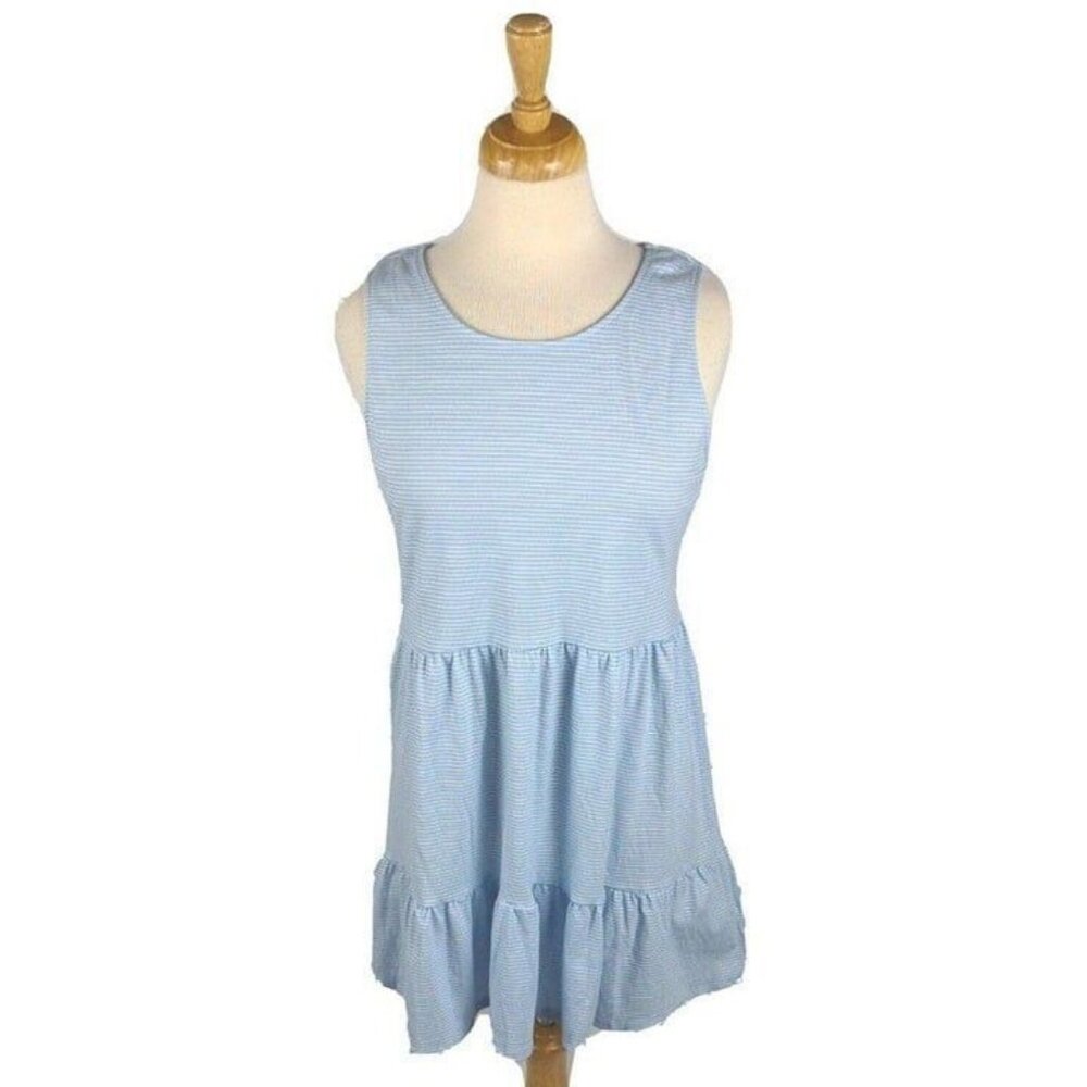 Love Fire Nordstrom Girls Dress Blue Stripe Sleeveless Ruffle Hem Size XL NEW